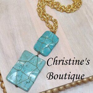 Turquoise Howilite pendant necklace, chunky retro look, large caged howlite ston